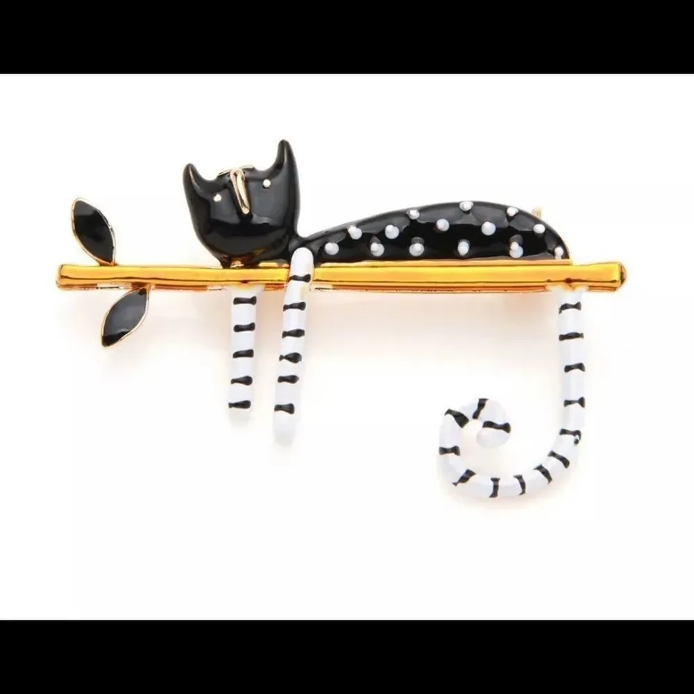 LAZY CAT‎ ON A TREE BROOCH